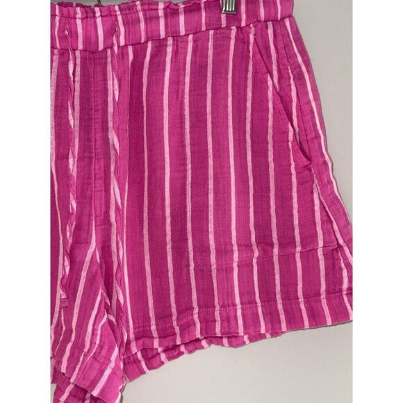 Gap Pull-On Gauze Shorts Fuchsia Pink Cotton Elastic Waist Striped Beach Large - Picture 7 of 14